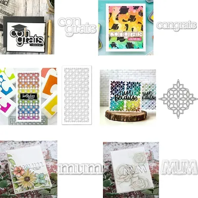 Mini Slimline Lattice Refracted Medallion Metal Cutting Dies Congrats Mum Words Die Cut For DIY Scrapbooking Card Craft Making