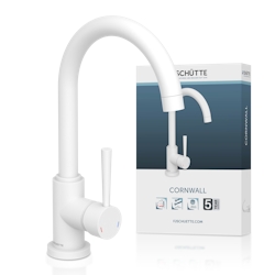 Schütte Küchenarmatur CORNWALL, Wasserhahn Küche mit Energiesparfunktion, Mischbatterie Küche, Spültischarmatur Weiß matt