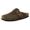 Clog TAMARIS, Damen, Gr. 38, grün (olivgrün), Veloursleder, unifarben, klassisch, Schuhe, Hausschuh, Schupfschuh, Bequemschuh mit verstellbarer Schnalle