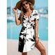 Women's Mini Dress Casual Dress T Shirt Dress Tee Dress Sundress A Line Dress Vacation Casual Boho Regular Fit Floral Graphic Short Sleeve V Neck Black And White Light Green Summer Spring