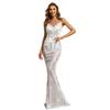 Jerseykleid MODA MINX "Larissa Long Dress", Damen, Gr. XL, EURO-Größen, silber (silberfarben), 100% Polyester, unifarben, elegant, Kleider, mit schimmernden Elementen