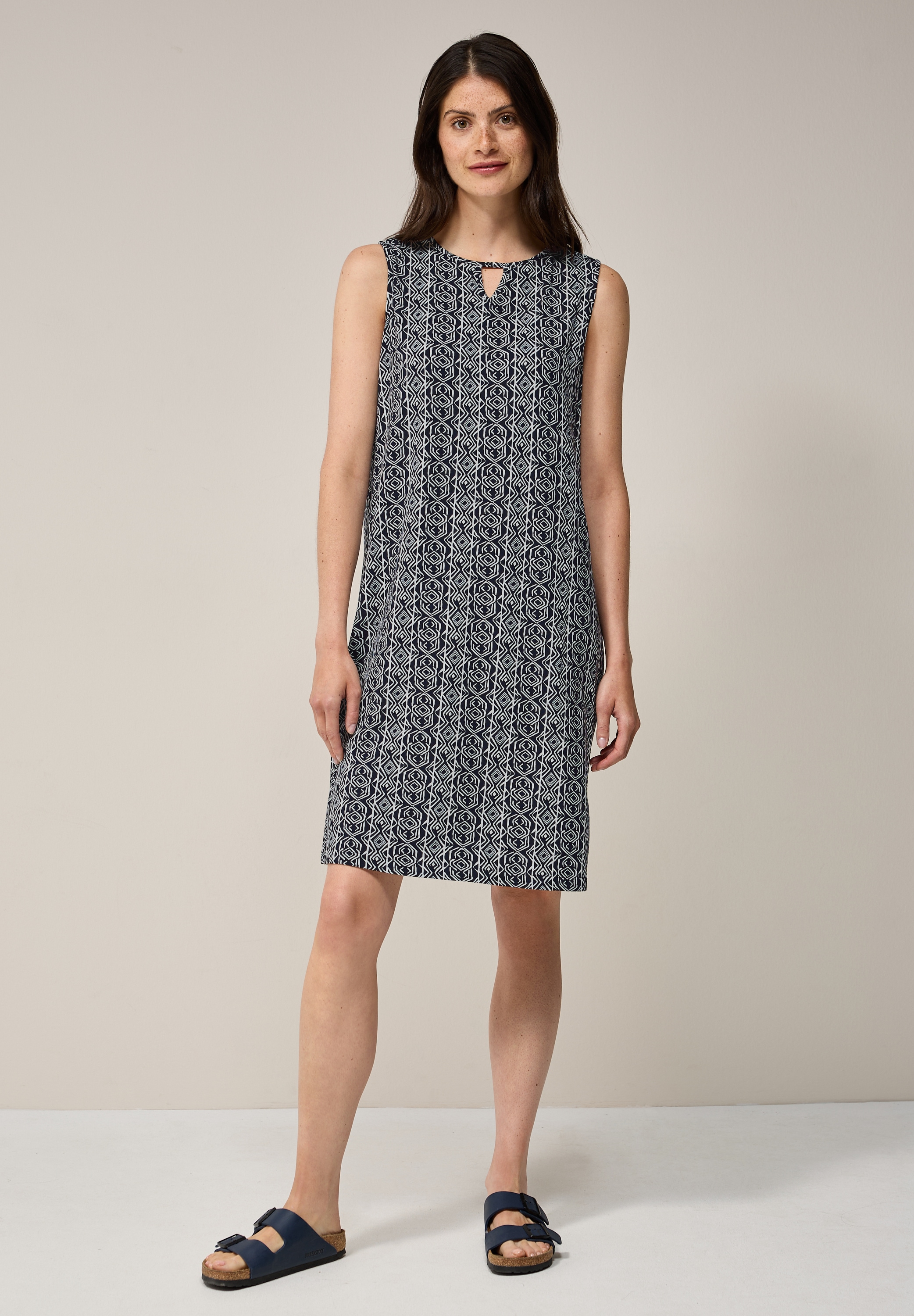 Jerseykleid CECIL, Damen, Gr. XS (36), US-Größen, blau (universal blau), Stoff, 95% Viskose, 5% Elasthan, bedruckt, normal kniefrei, Rundhals, Bündchen, Kleider Jerseykleid, knielang