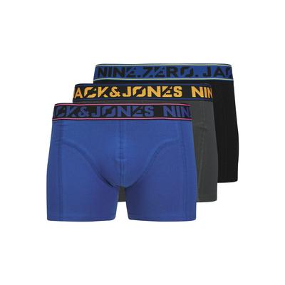 Trunk JACK & JONES "JACNINE.ZERO SOLID TRUNKS 3 PACK", Herren, Gr. XXL, asphalt pack:schwarz, beaucoup blau, Jersey, Obermaterial: 95% Baumwolle, 5% Elasthan, unifarben, eng, Unterhosen, mit Marken Schriftzug Image