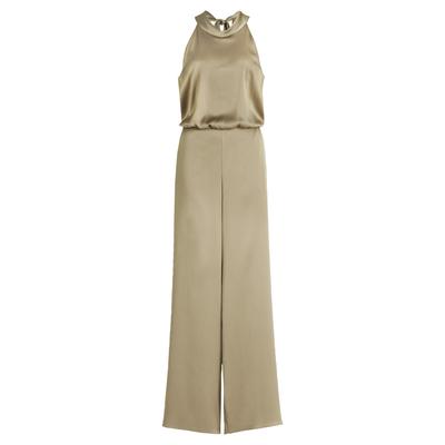 Overall VERA MONT "Vera Mont Jumpsuit mit Taschen", Damen, Gr. 44, Normalgrößen, blau (turf), Satin, Obermaterial: 98% Polyester, 2% Elasthan. Futter: 100% Polyester., festlich, figurumspielend, amerikanischer Ausschnitt, ohne Ärmel, Overalls, Material Image