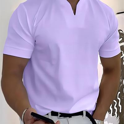 TEMU Men's Casual V-neck Short Sleeve T-shirt - Solid Color Gray, Lightweight Summer Tee For Casual Attire, Outdoor & Indoor Image