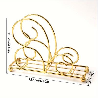 TEMU 1pc Elegant European- Napkin Holder - Golden Vertical Stand With Intricate , Ideal For Coffee Tables And Dining Decor, Thanksgiving, 's Day, Father's Day, Day, Graduation Image