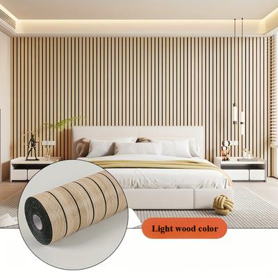 TEMU 1 Roll 3d Wood Grain Wall Panels] 3d Self-adhesive Wood Grain Wall Panels, Vinyl Wallpaper With Straight Match Shapes And Stripes, Thick Wallpaper, For Home Renovation, Tv Background, Image