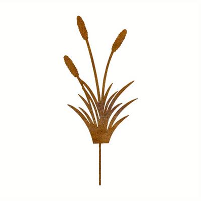 TEMU 1pc Rusty Metal Garden Stakes, Reed Plant Stakes For Lawn Patio Yard, Fern Decorations For Garden Landscape Home Decor, Outdoor Use, No Electricity Or Battery Needed, Garden Stakes Decor Image