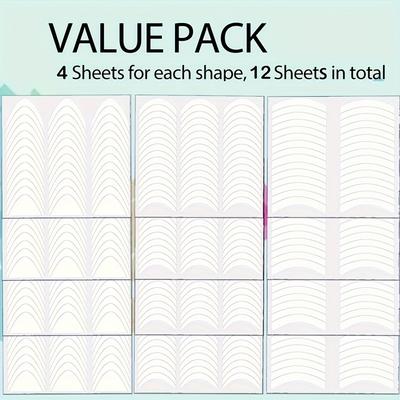 TEMU 12 Sheets 456 French Manicure Art Stickers, 3 Designs Self-adhesive Nail Tips Diy Decoration Templates Tool Guide (3 Moon Shape Designs, 12 Sheets Image