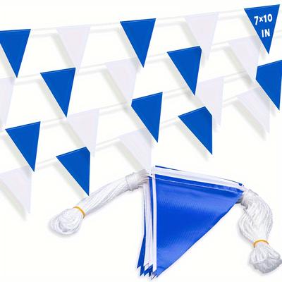 TEMU 10m Blue And White Outdoor Heavy , String Flag, Safety Flag, Flag, Construction Flag, Swimming Pool Flag Image
