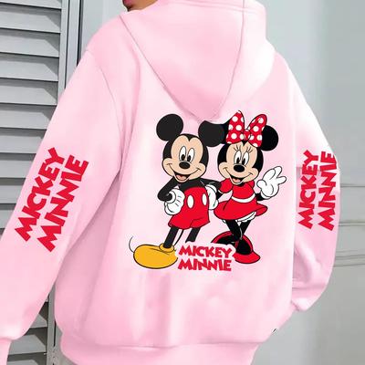 TEMU Women's Pink & Mouse Print Hoodie - Casual Long Sleeve Sweatshirt With Kangaroo Pocket, Fall & Winter , Fall Winter Hoodie | Print Hoodie | Hoodie Image