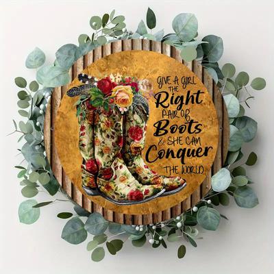 TEMU Room Decor Give A Pair Of Suitable Boots And A Floral Wreath. Rustic Iron Wall Art - Decoration, Unisex Room Decor, Suitable For Living Rooms, Dining Rooms, Etc. - Unique Gift Idea, Easy To Hang. Image