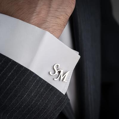 TEMU Customizable Stainless Steel Cufflinks With Initials, Fashionable Men's Suits Accessory, Daily Shirt Business Cufflinks, Perfect Gift For Father, Husband, Boyfriend, Men's Image