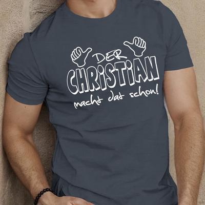 TEMU Der Christian Macht Das Schon Men's Graphic Short Sleeve T-shirt - Geometric Summer Tee, Light Beige, Regular Fit, Machine Washable, Casual Attire | Classic Round Neckline | Nontransparent Fabric Image