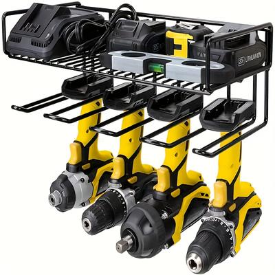 TEMU Double-layer Metal Tool Rack For Garage - Wall Mounted, Powder-coated Iron With Drill Bit Holder Image