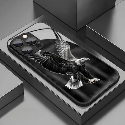 TEMU Black Eagle Pattern Phone Case Suitable For Iphone 16 Pro Max/15 Pro/14 Plus/13/12/11/x/xr/xs Max, , Tempered Glass, Protective Cover With Luxury Feel Image