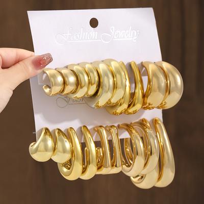 TEMU 20pcs Elegant & Simple Hoop Earrings Set For Women, Versatile Long-shaped Design, Plastic With Stainless Steel Posts, For Daily And Party Wear Image