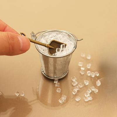 TEMU 3pcs Doll House Simulation Mini Ice Bucket Set, Equipped With Simulated Small Ice Cubes, Ice Bucket, Shovel, Miniature Scene Shooting Ornament, Diy Scene Matching Image