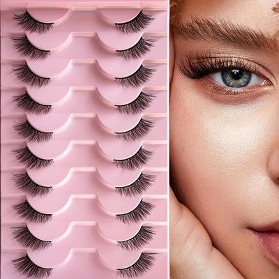 TEMU 10 Pairs Of Natural -style Eyelash Extensions With Lash Tips, 0.07mm Thickness, Multiple Lengths (6-9mm, 10-12mm) - Beginner Friendly, Reusable, Fluffy, Natural Look Image