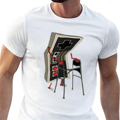 TEMU Men's Game Controller Graphic T-shirt, Casual Cotton Round Neck Short Sleeve Tee, White With Gamepad Design, Streetwear For Gaming Enthusiasts, Gaming Controller Image