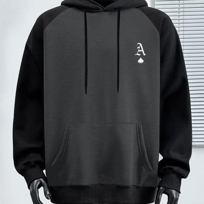 TEMU Men's Casual Hoodie With Spade Print - , Fleece-lined Pullover With Kangaroo Pocket, Fall/winter Image