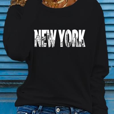 TEMU Letter Print T-shirt, Long Sleeve Crew Neck Casual Top For Spring & Fall, Women's Clothing Image