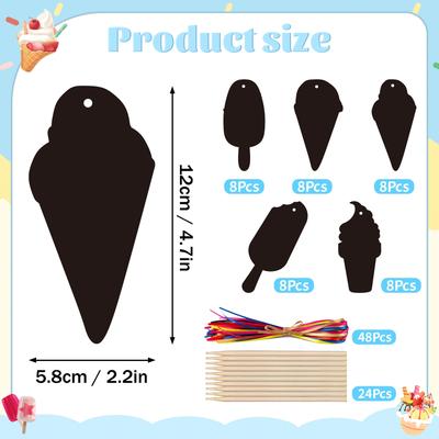 TEMU 40/20pcs Ice Cream Scratch Art, Magic Art Rainbow Scratch Paper Kit, Summer Scratch Crafts Card, Birthday Party Decors School Activity Craft Supplies