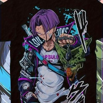 TEMU Men Vintage Anime Graphic T-shirt Dynamic Print With Purple Hair Men Black Machine Washable Image