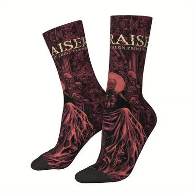 TEMU 1987 Horror Film Character Pattern 1 Pair Men's Mid-calf Crew Socks, Breathable Comfy Casual Socks Sweat-absorbing Fashion Sports Socks For Basketball Running Image