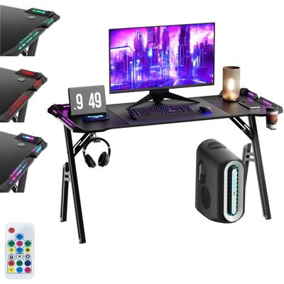 140 x 60 cm A-Frame Gaming Tisch Gaming Schreibtisch mit Einstellbare RGB LED, Getränkehalter, Image