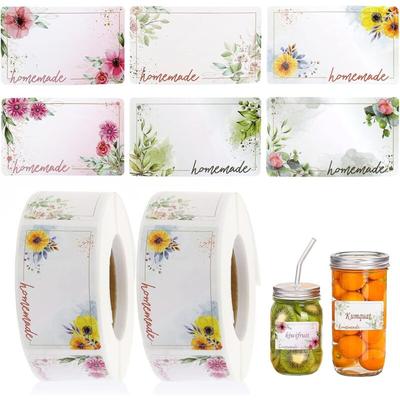 1000 Stück selbstklebende Etiketten, Marmeladenetiketten, rechteckige Blumen-selbstklebende Image