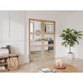 Porta scorrevole doppia con sistema a incasso in legno e vetro temperato 3 finestre 2xH205xL83cm - ACOSTA II