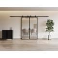 Porte scorrevole doppia esterno muro 2 x H205 x L63 cm Alluminio e Vetro temperato smerigliato - LINCI II