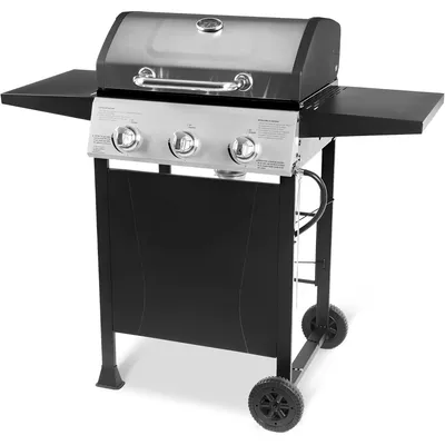 Grill Boss Outdoor Barbeque 3 Burner Propane Gas Grill for Barbecue Cooking with Top Cover Lid Black