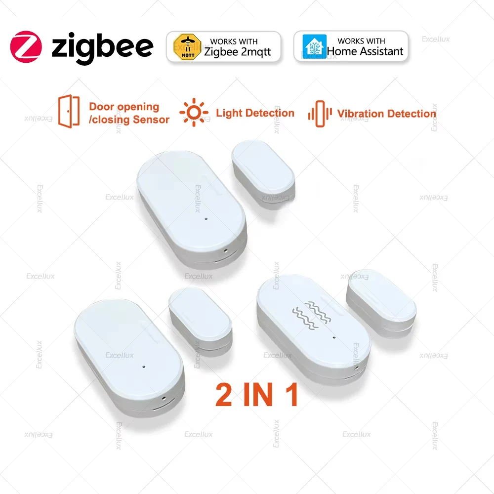 2-in-1 Zigbee Tür-Fenster-Sensor mit Lux-Licht/Vibrationssensor Home Security Alarm Türdetektor Unterstützung Home Assistant Z2M Image
