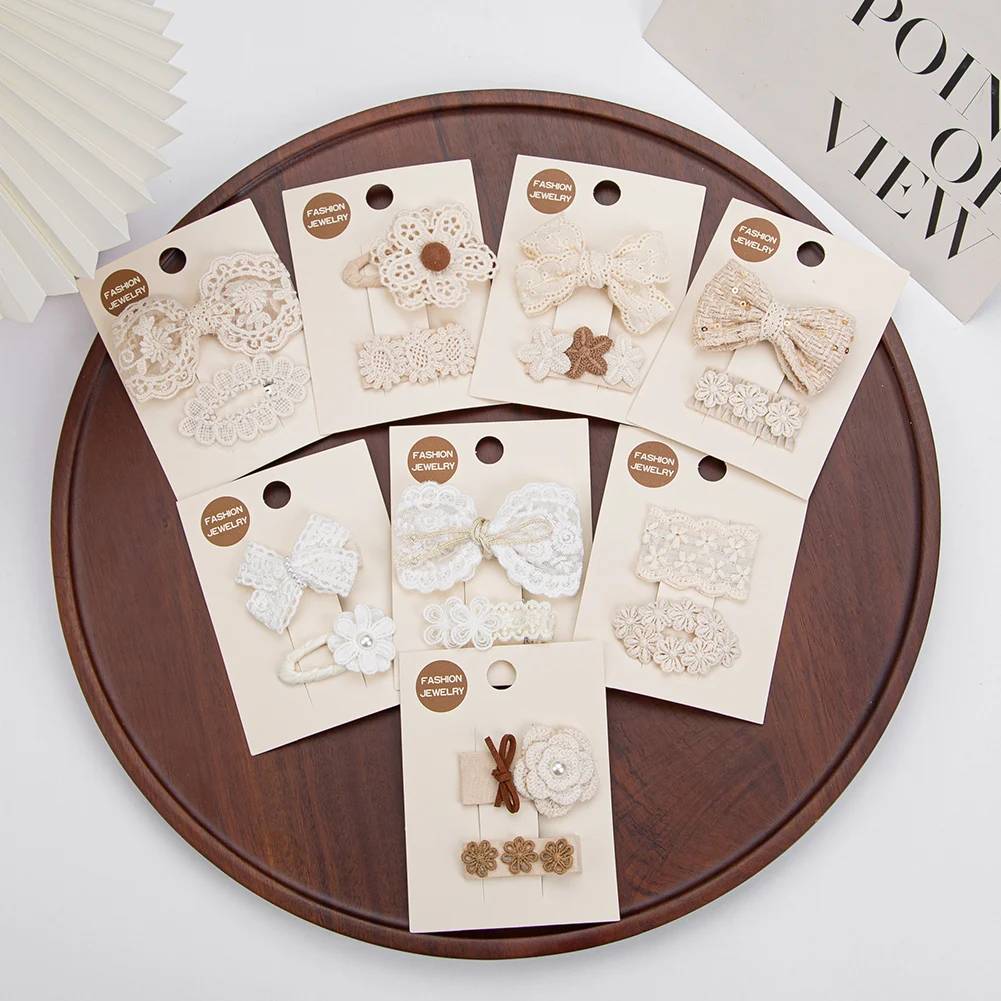 2 teile/satz ins Creme Spitze Baby Haars chleifen Clips Französisch Vintage Prinzessin Mädchen Haarnadeln beige Farbe Blume Haars pangen Kinder Haars pangen Image