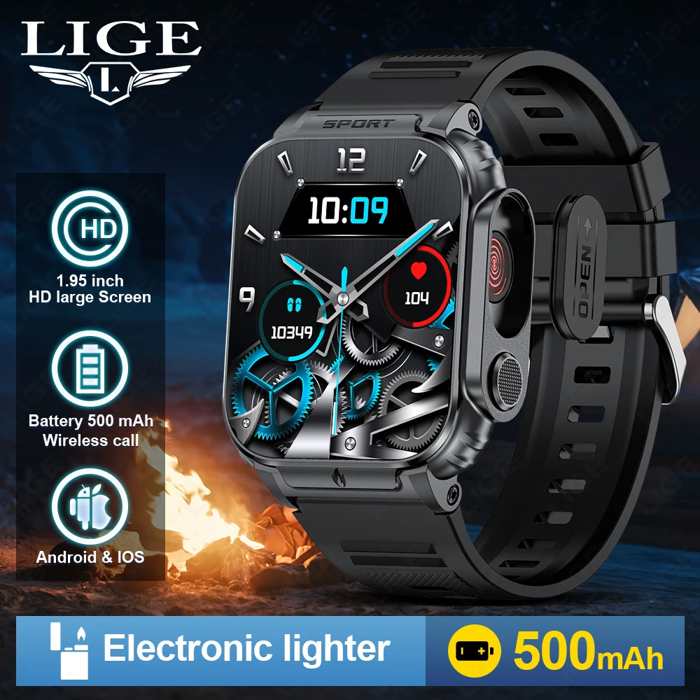 LIGE Neue Outdoor Feuerzeug Smart Uhr Männer Casual Smart Armbanduhr mit Winddicht Flammenlose Zigarette Zigarre Leichter Smartwatch Mann Image
