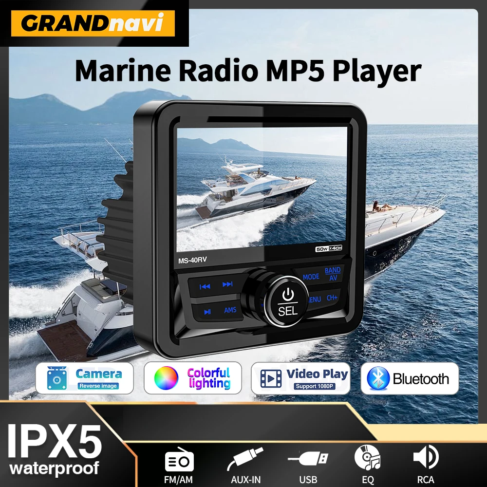 MP5 Player Marine Radio Boot Stereo FM AM Digital Media Audio Player Bluetooth IPX5 Wasserdicht Für Yacht ATV UTV Golf Cart Image