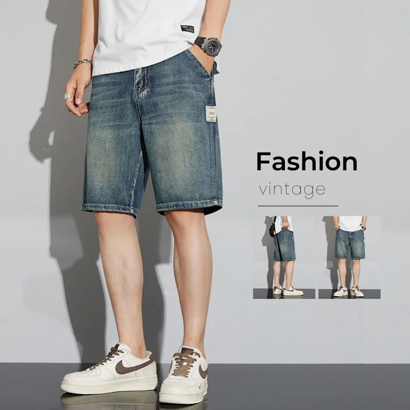 Sommer Vintage Denim Shorts Herrenmode Gerade Beiläufige Lose Streetwear Bermuda Jeans Männliche Kurze Hosen Streetwear
