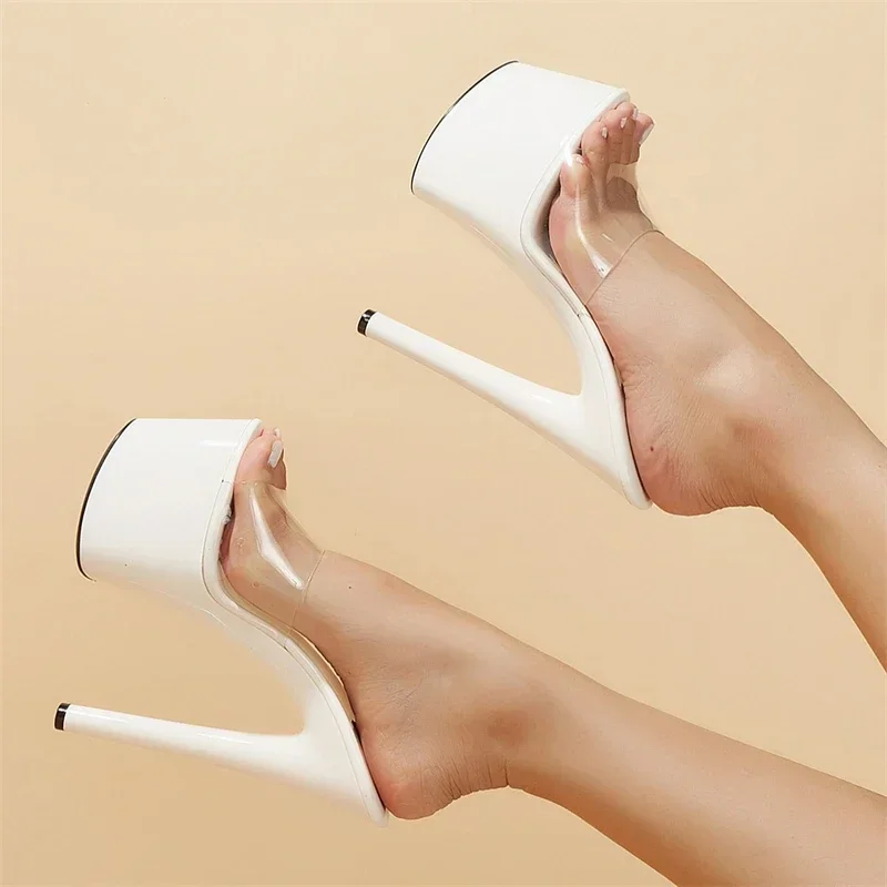 Aneikeh 2026 Sommer Extreme Plattform High Heels Frauen Hausschuhe PVC Transparent Mode Offene spitze Rutschen Weibliche Schuhe Image