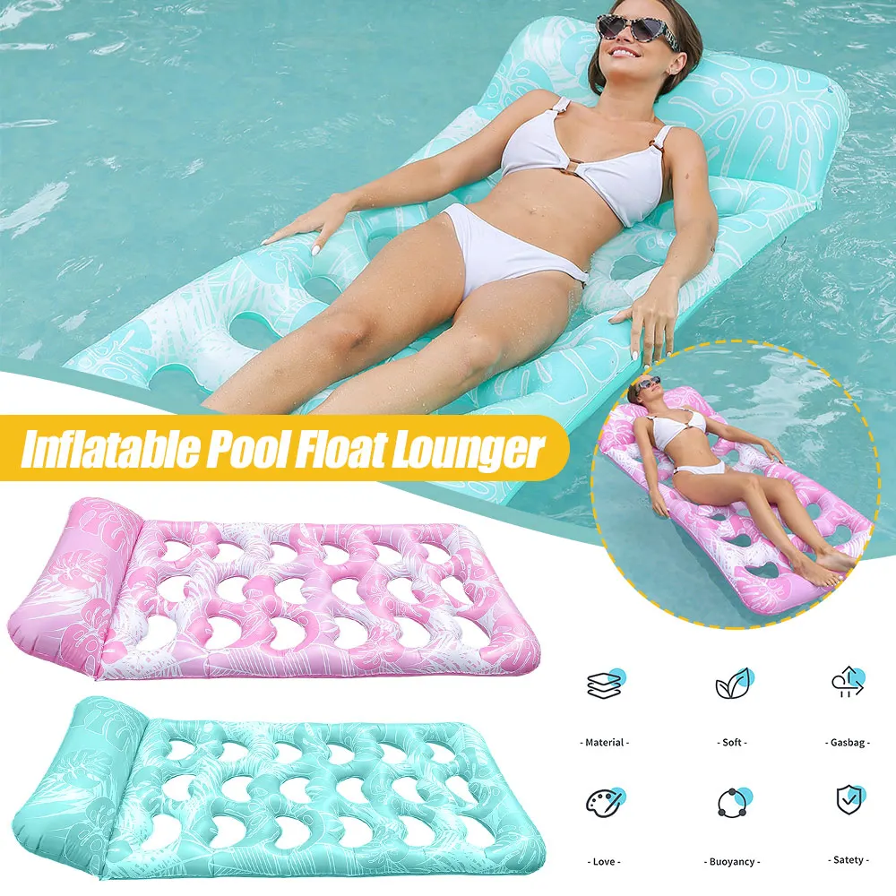 Pool schwimmt Hängematte mit Kopfstütze, aufblasbares Wasserschlafbett, tragbare schwimmende Liege, Luftmatratze für Schwimmbadpartys Image