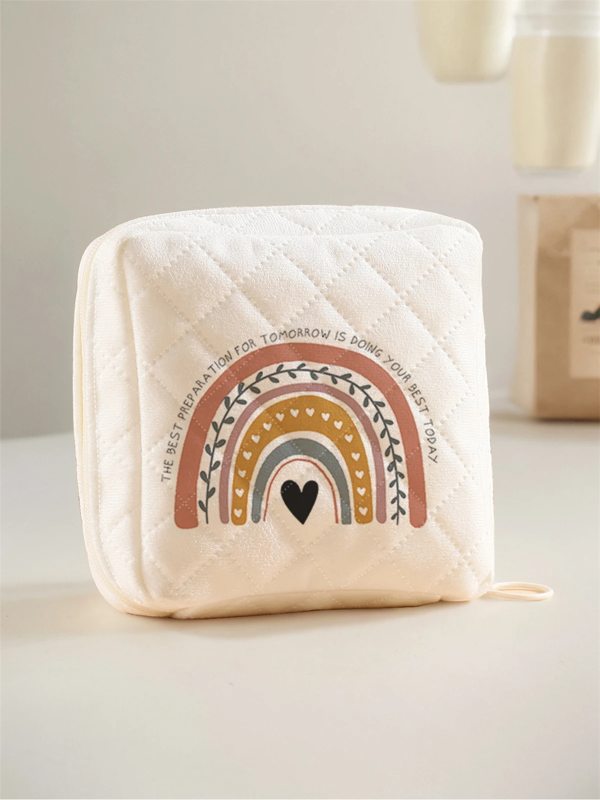 1, tragbare Damenbinden-Aufbewahrungstasche, hergestellt aus Regenbogenmuster und Diamantnetzmaterial, leichte Damen-Tasche Image