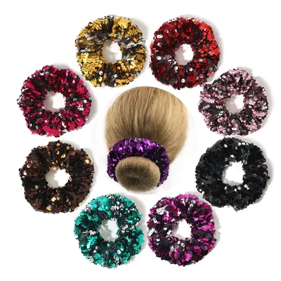 Random Color Mixing 6PCS In a Pack Double-Color Shimmering Sequin Hair Hoops: Stylish Hair Ties & Head Accessories for Women