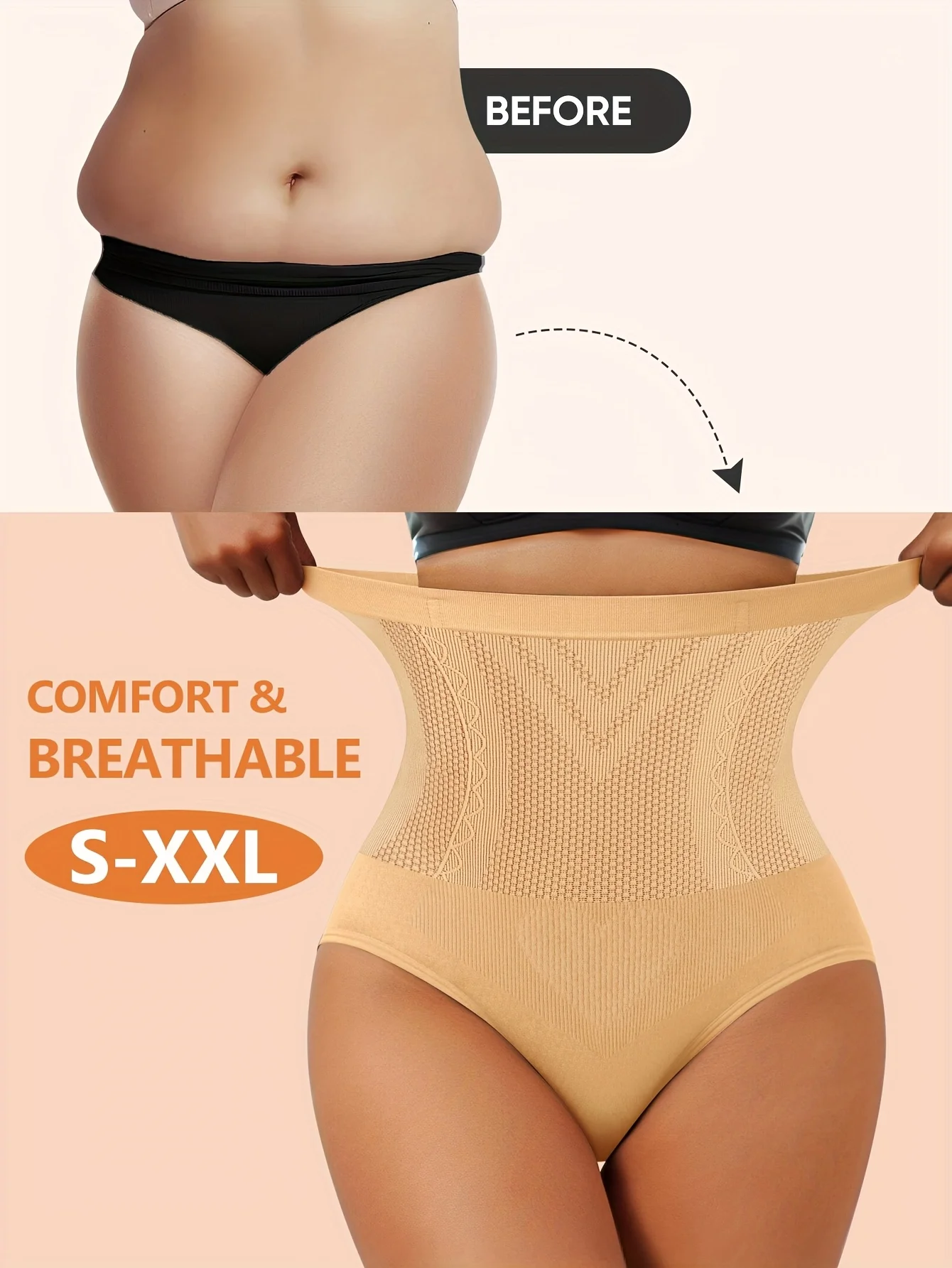 Shapewear-Höschen mit hoher Taille für Damen | Nahtlose Bauchkontrolle und Po-Lifting | Atmungsaktive Nylonmischung | Schlankheitsunterwäsche Image
