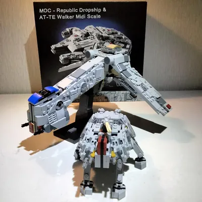 NEUE MOC Die Republik Dropship & AT-TE Walker Bausteine Kit Midi Skala DIY Bricks Set Modell Image