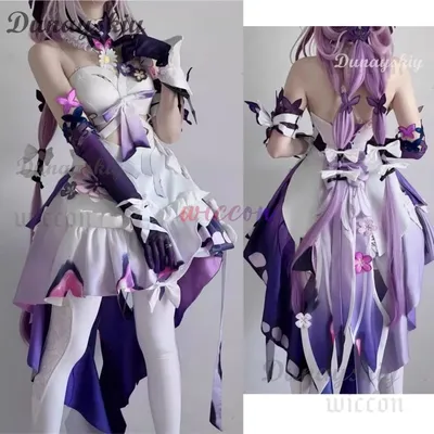 Spiel Honkai: Star Rail Castorice Cosplay Kostüm Lila Weißes Kleid Lolita Rock Perücke Erwachsene Image