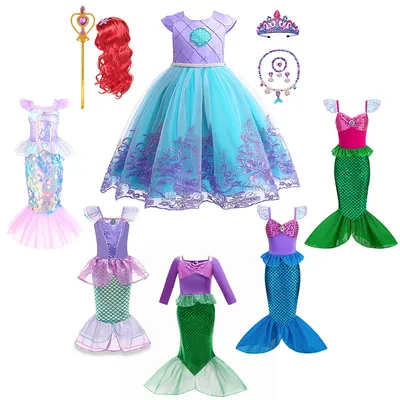 Mädchen DISNEY Kostüm Kleine Meerjungfrau Ariel Prinzessin Kleid Kinder Cosplay Karneval Geburtstag Image