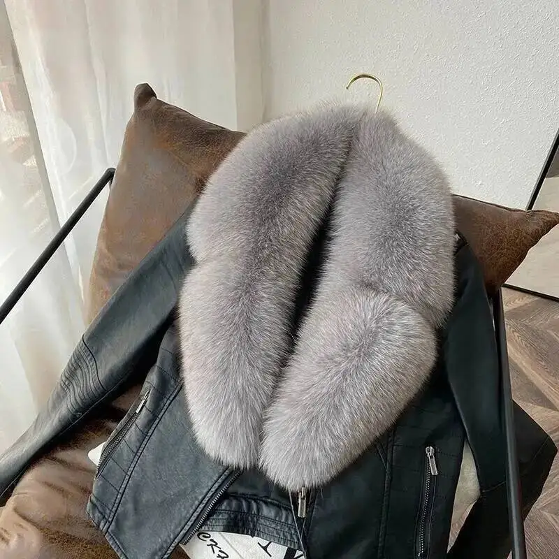 Echter Fuchspelzkragen Pelzschal Damen Herren Wintermantel Pelzbesatz für Kapuze Image