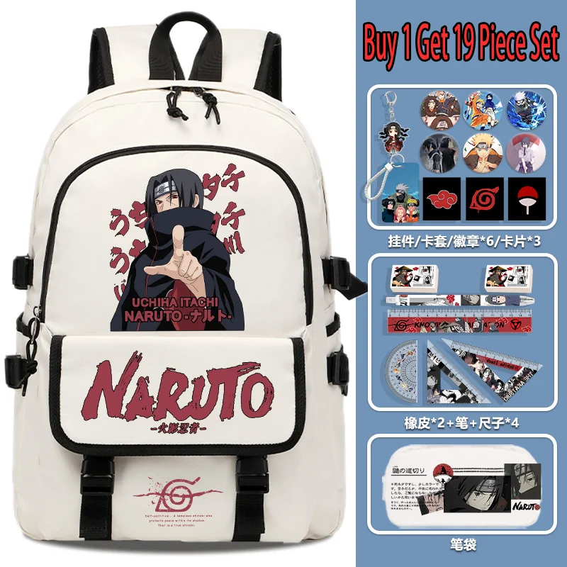 NarAAShippuden-Sac à dos d'école de dessin animé, sac d'école léger de grande capacité, nouveau style, ensemble de 19 pièces, 2025