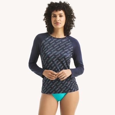 Nautica Women's Printed Long-Sleeve Rash Guard Swim Shirt J Navy, L